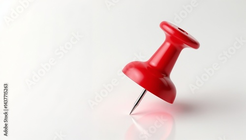 Obraz na płótnie Red push pin leaning on a smooth surface in bright lighting w salonie