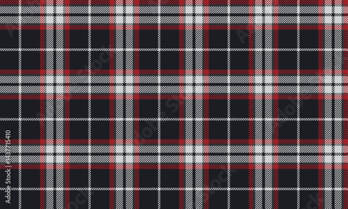 Seamless plaid, black, red, white, combining intensity and brightness, featuring unique cutting lines, perfect for designing stylish and impressive skirts and pants.