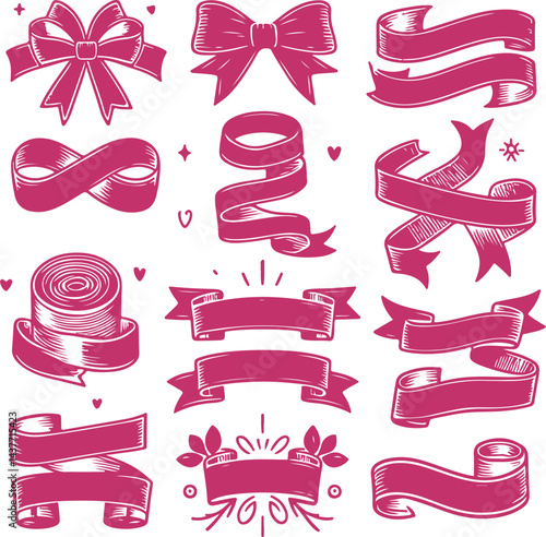 Sketchy Pink Filled Breast Cancer Awareness Ribbon Silhouette Vector On Isolated White Background