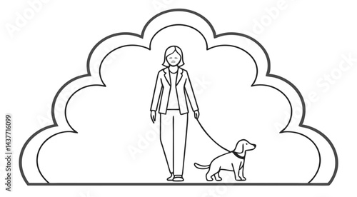 Woman Walking Dog – Minimalist Line Art Illustration