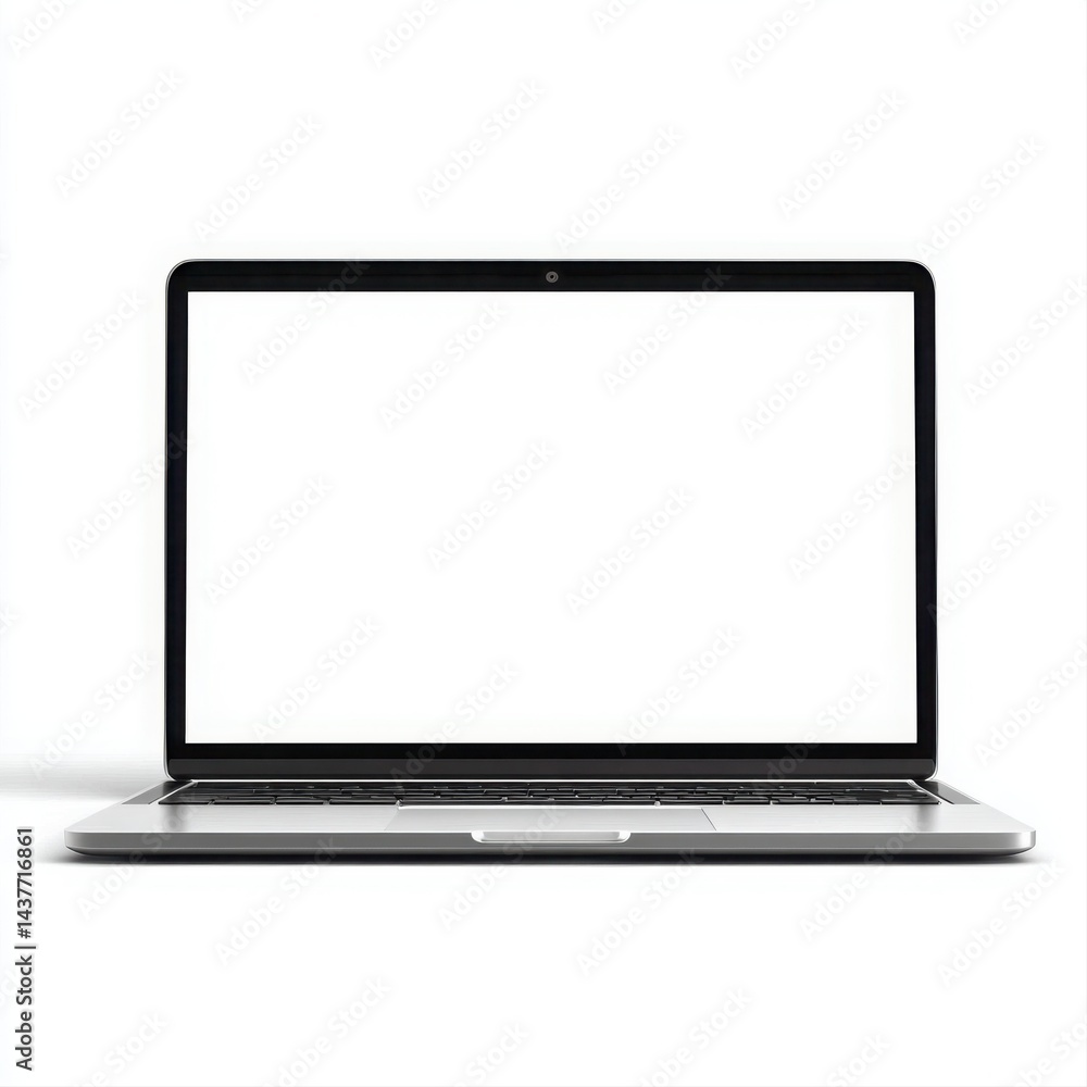 A laptop with a blank white screen displayed on a white background. laptop isolated on white A laptop with a blank white screen displayed on a white background. laptop isolated on white