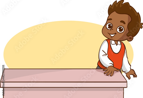 cute little boy measuring length using hand span vector illustration