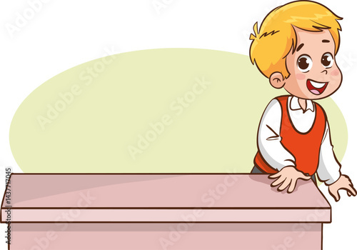 cute little boy measuring length using hand span vector illustration