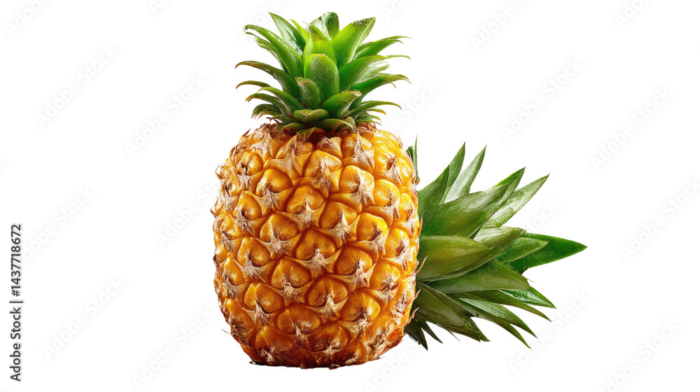 Tropical Pineapple: A vibrantly textured pineapple, showcasing its unique scales and lush green crown and leaves, embodies the taste of the tropics and tropical fruit Tropical Pineapple: A vibrantly textured pineapple, showcasing its unique scales and lush green crown and leaves, embodies the taste of the tropics and tropical fruit