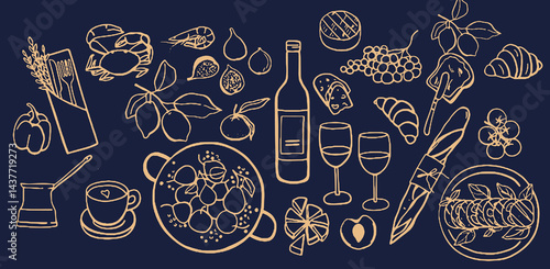 Hand drawn vintage any type of food in all vectors. Such as : Italian, Asian, Mexico and etc