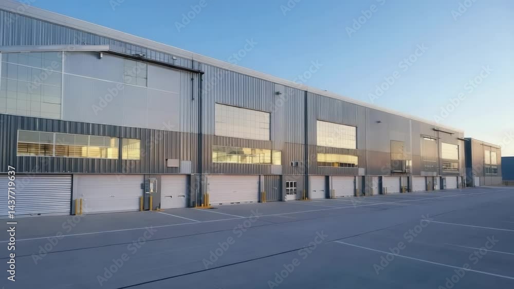 Exterior of a Large Commercial Warehouse with Multiple Loading Docks Exterior of a Large Commercial Warehouse with Multiple Loading Docks