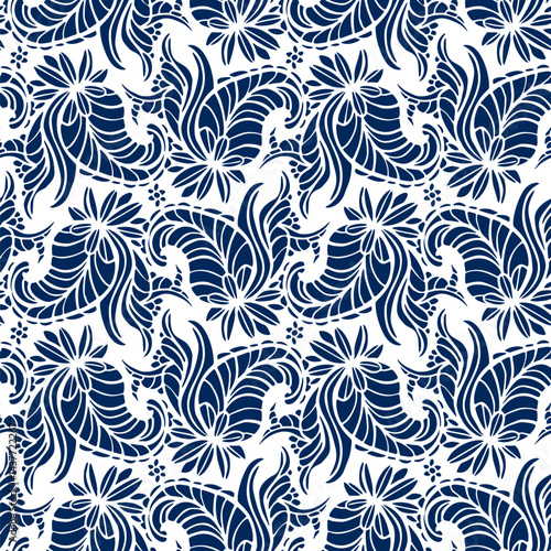 Black and white seamless pattern with Paisley print in a retro style. Vector illustration