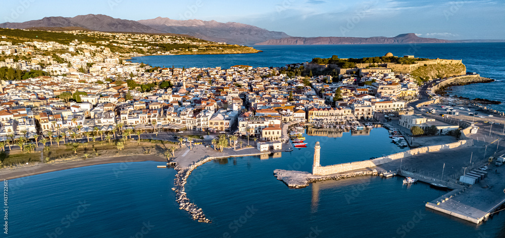 Fototapeta premium Aerial view of the city of Rethymno, Crete, Greece
