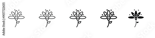 Set of 5 pixel perfect Pollen icon with 1 unexpanded, 1 silhouette, An illustration of a pollen particle symbol representing allergies, nature, and plant reproduction