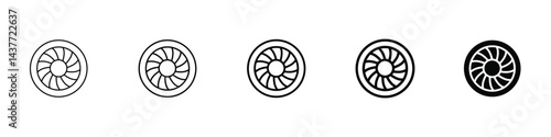 Set of 5 pixel perfect Plane turbine icon with 1 unexpanded, 1 silhouette, An illustration of an airplane turbine symbolizing aviation power and aerodynamics