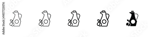 Set of 5 pixel perfect Olive oil icon with 1 unexpanded, 1 silhouette, An icon depicting olive oil representing Mediterranean cuisine and health.