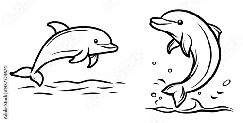 hand drawn jumping dolphin collection black and white vector