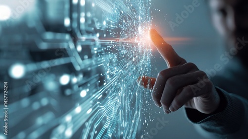 Executive Tapping on Digital HUD with Data Visualization Elements