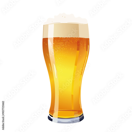 Glass of beer vector realistic illustration. Refreshing alcoholic drink image on isolated background. For bar and menu