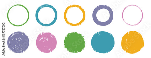 Scribble grunge circle vector frame set. Hand drawn rough colorful scribble round line. Crayon brush stroke scribble frame. hand drawn doodle circle set.