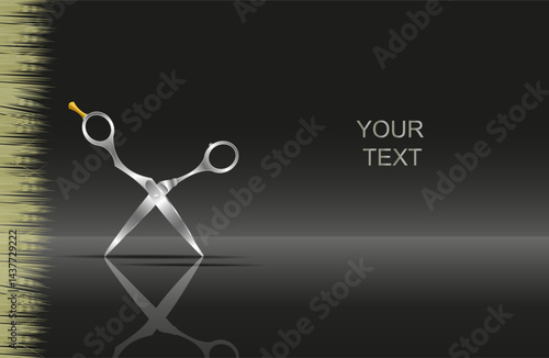 Close-up of metal scissors for cutting hair. Space for text, banner
 Vector illustration