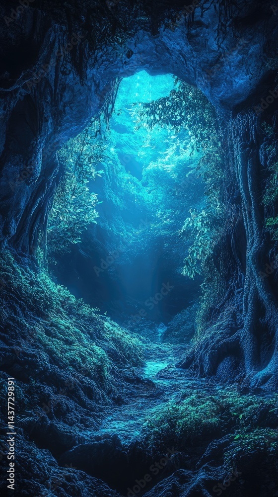 Deep cavern's mystical, luminous, underwater passage. Deep cavern's mystical, luminous, underwater passage.