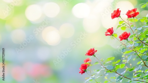 Red Roses Blooming with Garden Blur.