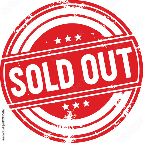 Iconic Vector Badge Logo Sold Out Red Color Rubber Stamp Icon Template On Isolated White Background