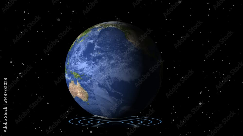 Solar system earth planet rotating .earth planet rotated star black background.