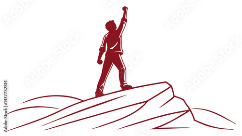 Achievement and Triumph: Person Standing on Mountain Peak