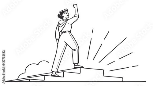 Reaching Success: Person Stepping Up with Confidence and Determination