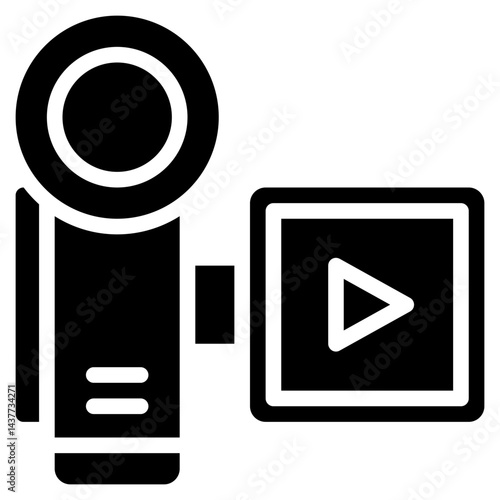 Black silhouette of a video camera suitable for cinematography, filmmaking, videography, media production, creative projects, technology concepts.