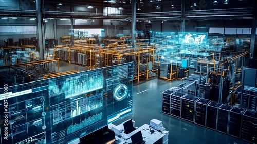 Automated warehouse management system monitoring goods, inventory, and logistics operations