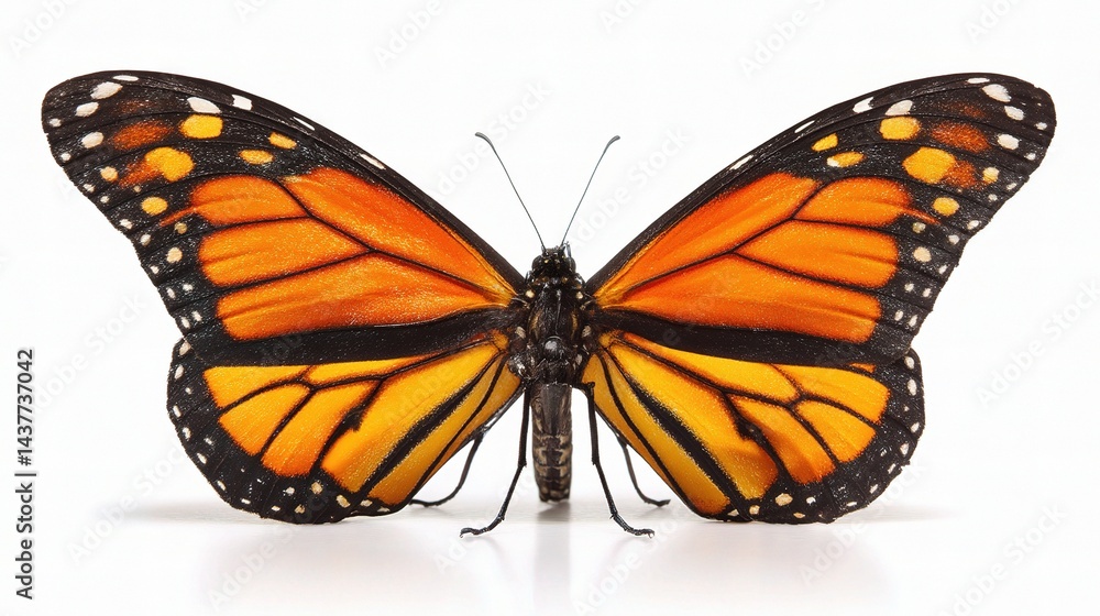 Fototapeta premium Vibrant Orange Monarch Butterfly with Open Wings Displaying Beauty