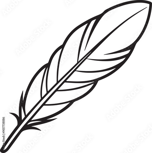 bird feather line art, black outline, vector and illustration, coloring book page line art drawing