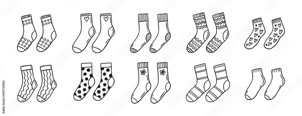Cute socks doodle hand drawn icon set. Outline drawing cute socks line clipart symbol collection Cute socks doodle hand drawn icon set. Outline drawing cute socks line clipart symbol collection