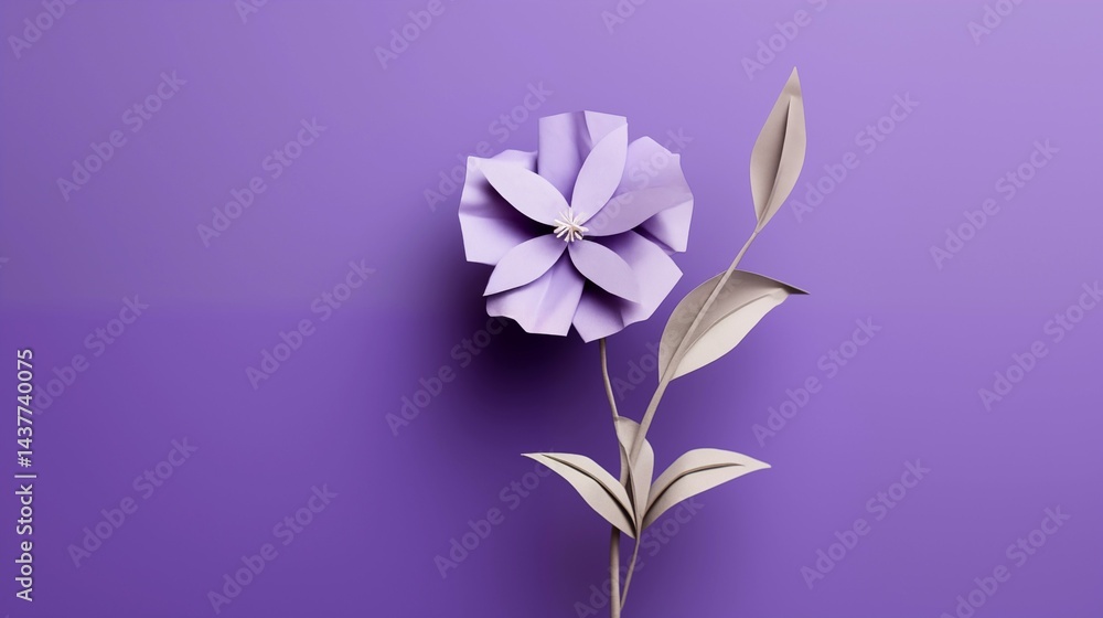 Obraz premium One Violet bloom depicted in an origami paper