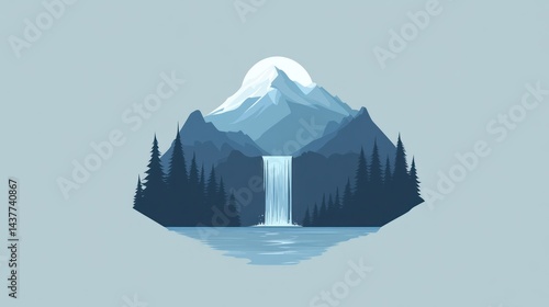 Mountain waterfall serene landscape; nature background; website design