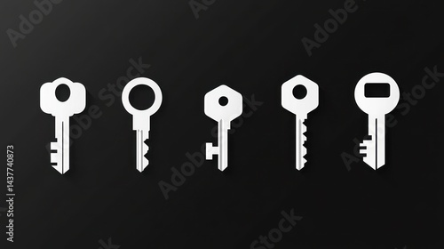 Five white keys on black background; security concept