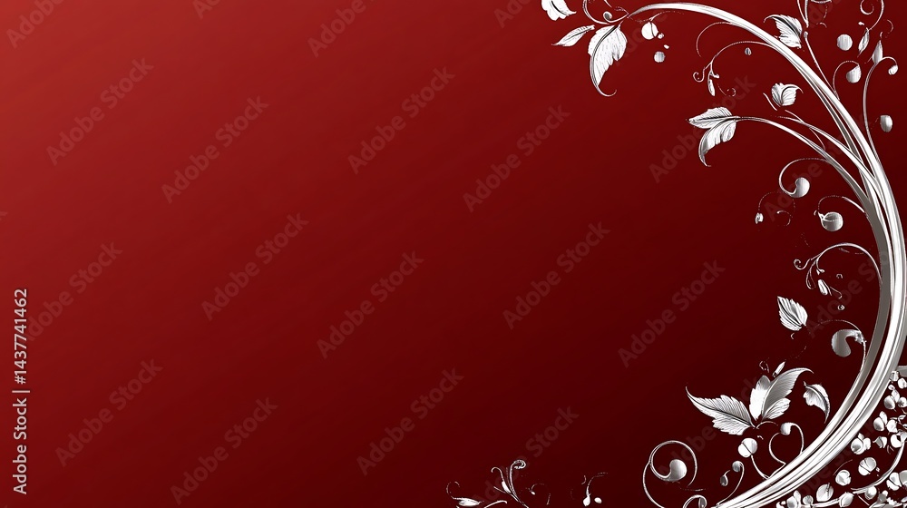 Silver Floral Design with Red Background. Silver Floral Design with Red Background.