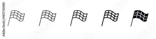 Set of 5 pixel perfect Race flag icon with 1 unexpanded, 1 silhouette, An illustration of a race flag symbolizing competitions, speed, and victories