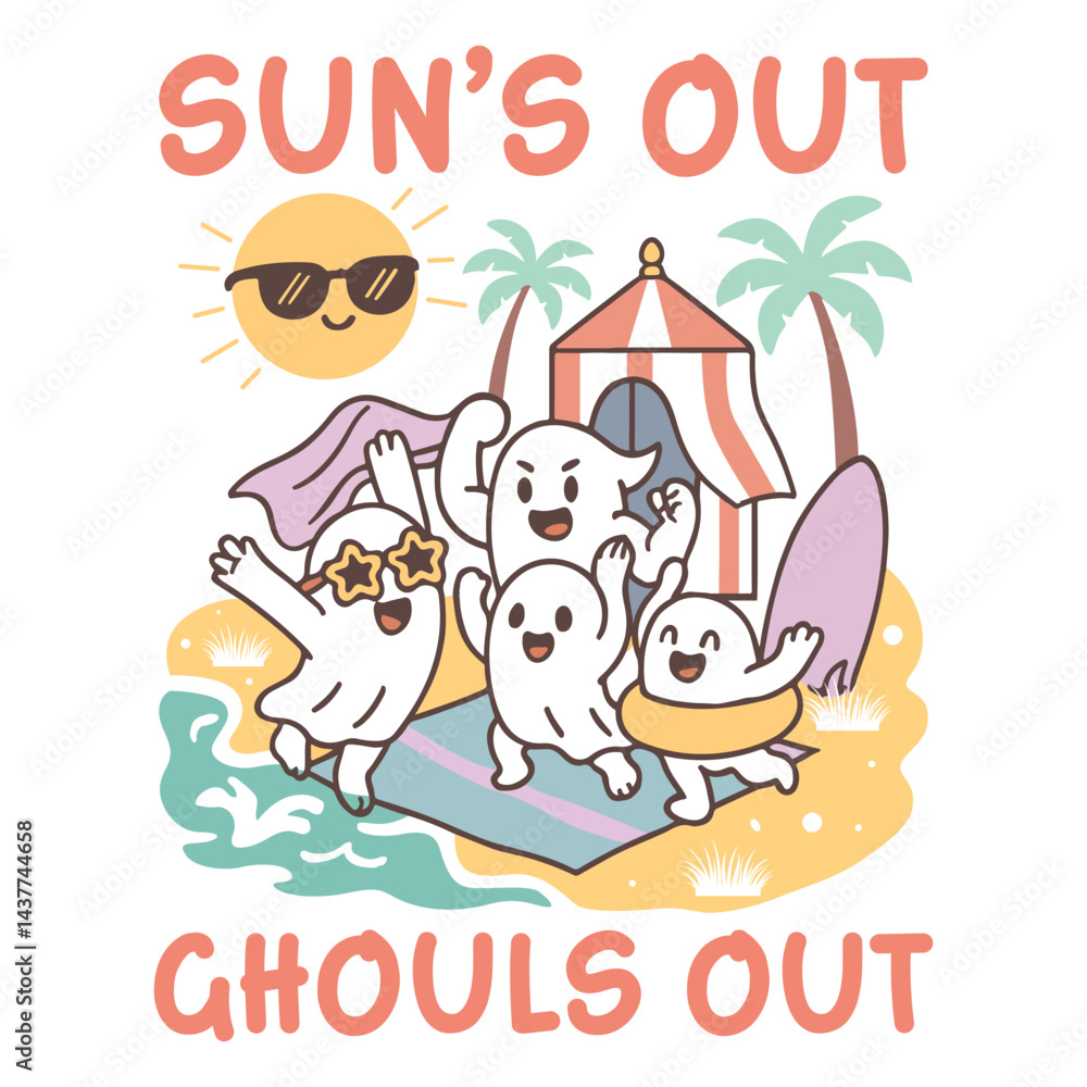 Sun's Out Ghouls Out - Trendy Summerween T-shirt Design Vector, Tropical Nature Scene Tees, Summer Vibes Illustration
Sun's Out Ghouls Out - Trendy Summerween T-shirt Design Vector, Tropical Nature Scene Tees, Summer Vibes Illustration