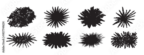 burst brush strokes vector set. grunge exploding shape text boxes. dirty distress texture shape set