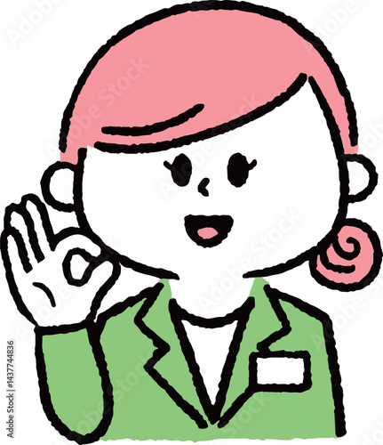 OKサインをするスーツの女性