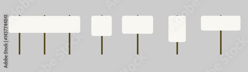 Protest sign, placard with wooden pole for political demonstration, strike or social action, blank paper board and banner for message, announcement or advertising. Isolated on white background.
