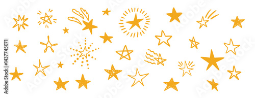 Funny stars doodle hand drawn icon set. Outline drawing stars line clipart symbol collection