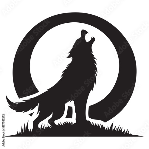 Halloween werewolf howling at moon silhouette, minimalist vector