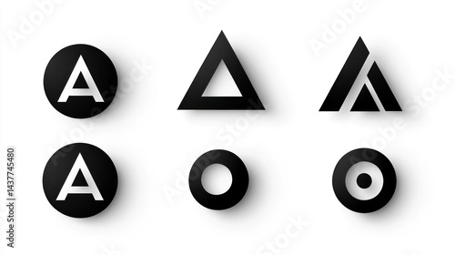 Free Download Six black geometric shapes on white background, for use in design or presentations - GFXLoad