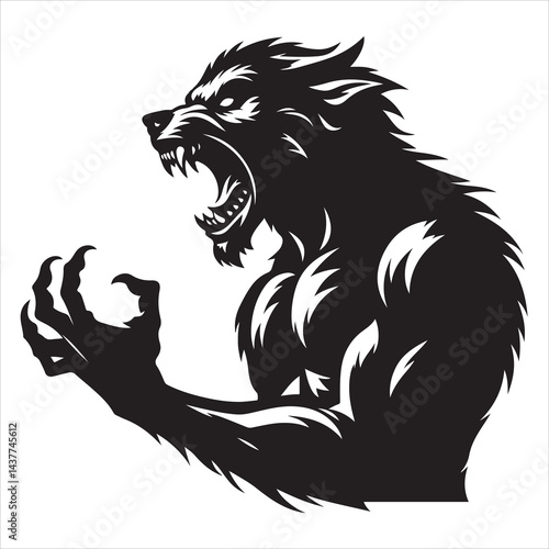 Halloween werewolf snarling silhouette, minimalist vector