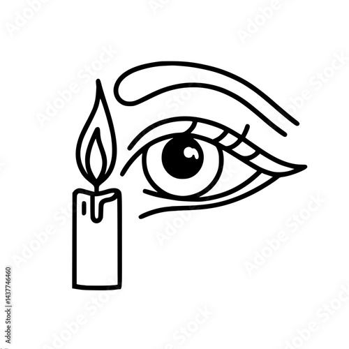 Eye and Candle Illustrating Inner Reflection in Minimalist Style, single line outline vector  