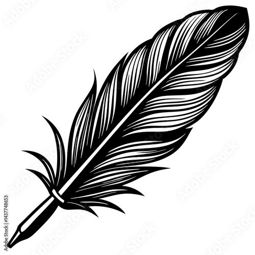 Vintage Feather quill pen with black ink stroke on a white background