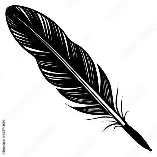 Vintage Feather quill pen with black ink stroke on a white background