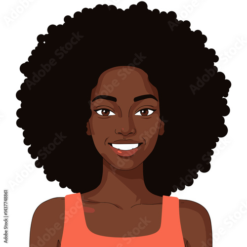  Darone smiling woman with curly hair in an orange top