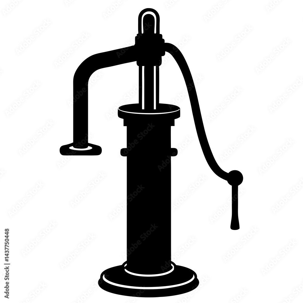 silhouette of a classic handpump tube well on a silhouette of a classic handpump tube well on a