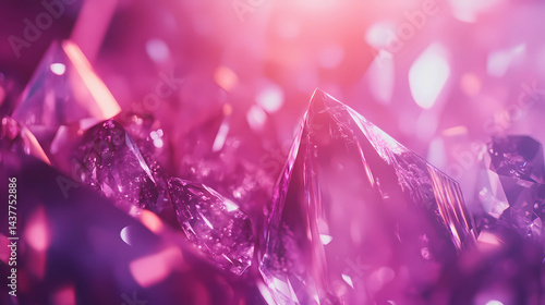 Collection of pink and purple crystals with sharp, angular facets, glowing effect